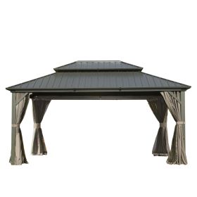 12' X 14' Hardtop Gazebo, Aluminum Metal Gazebo with Galvanized Steel Double Roof Canopy, Curtain and Netting, Permanent Gazebo Pavilion for Patio