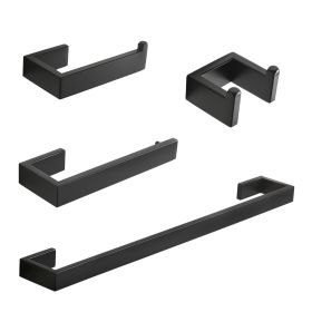 4 Pieces Bathroom Hardware Accessories Set Towel Bar Towel Holder Robe Hook Toilet Paper Holder Stainless Steel (Color: Black)